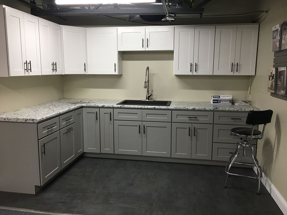 sample white and gray kitchen cabinets